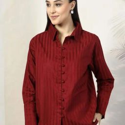 Melon By plusS Maroon Cotton Striped Shirt-23