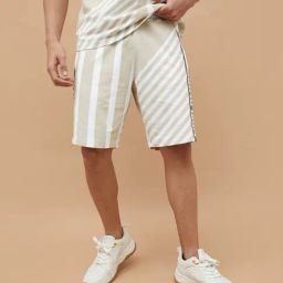 Fame Forever By Lifestyle Beige Cotton Regular Fit Striped Shorts-picture-40