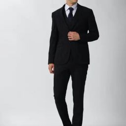 Peter England Black Slim Fit Striped Two Piece Suit-image-44