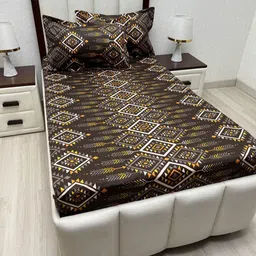 Pure Decor Lounge Fur Brown Printed 330 TC Pure Cotton Single Bedsheet Set 2.36 m x 1.73 m-picture-39