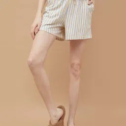 Ginger By Lifestyle Yellow Cotton Regular Fit Striped Shorts-picture-46