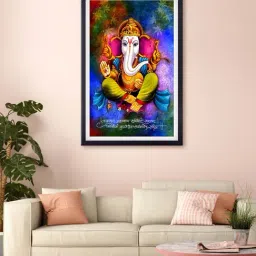 999store Blue & Pink Lord Ganesha Printed Canvas Painting-38