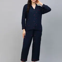 Chemistry Navy Embroidered Shirt With Pyjamas-picture-16