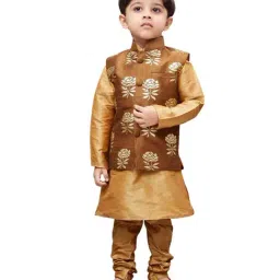 VASTRAMAY Kids Rose Gold Floral Print Kurta Set-image-24