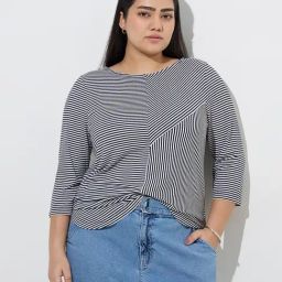Gia by Westside Navy Stripes-Detailed T-Shirt-image-75