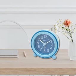 RHYTHM Blue Plastic Round Beep Alarm Sound with LED Flash Light Table Clock-21