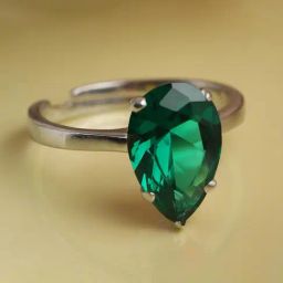 Clara 92.5 Sterling Silver Swiss Zirconia Dark Green Tear Drop Adjustable Ring-image-94