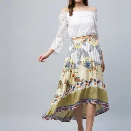 StyleStone Multicolor Lace Crop Top With Skirt-image-66