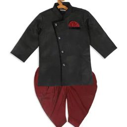 VASTRAMAY SISHU Black & Maroon Cotton Self Sherwani Set-image-40