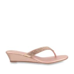 Mochi Women's Rose Gold Thong Wedges-image-83