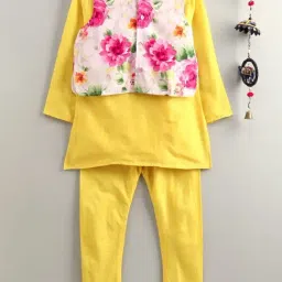 TWISHA Kids Yellow & pink Floral Print Full Sleeves kurta Set-picture-11