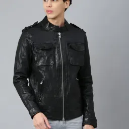 Woods Black Regular Fit Leather Jacket-picture-28