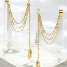 OOMPH Gold Tone Delicate Leaf Tassel Ear Cuff Fashion EarringsFor Women-20