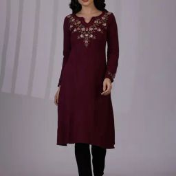 W Purple Acrylic Embroidered Kurta-image-46