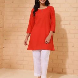 Fabindia Red Cotton Straight Kurti-picture-31