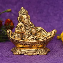 CRAFTAM Gold-Toned and Black Lord Ganesha Metal Religious Idol Showpiece-picture-54