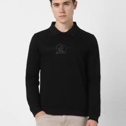 Peter England Black Slim Fit Logo Printed Sweatshirt-image-65