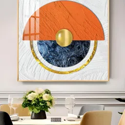 THE NEXT DECOR Orange Coloured & Blue Luminous Wave Glass Finish Wooden Square Wall Art-image-36