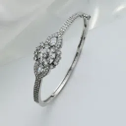 Aatmana Handcrafted Silver-Plated Floral Shaped Bangle Style Bracelet-image-79