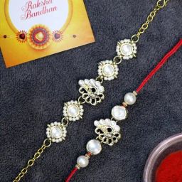 Karatcart Gold-Plated Peacock Design Kundan Rakhi, Roli & Chawal for Bhai & Bhabi - Set of 2-10