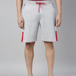 3Pin Grey Cotton Regular Fit Color Block Shorts-16