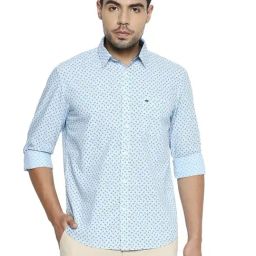Basics Blue Cotton Slim Fit Printed Shirt-picture-48