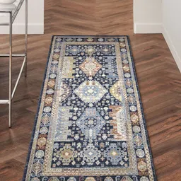 OBSESSIONS Navy blue & Yellow Printed Bedside Runner-10