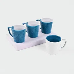 Storepedia Blue & White Handcrafted Textured Ceramic Matte Cups Set of Cups and Mugs-22