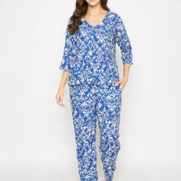 Clovia Blue Rayon Comfort fit Geometric print Sleepwear Robes-image-40