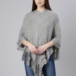 SHOWOFF Grey Self Design Poncho-image-47