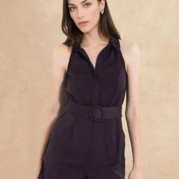 RAREISM Maroon Cotton Blend Solid Sleeveless Dress-image-44