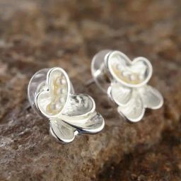 Priyaasi Silver-Plated Pearls Studded Stud Earrings in Butterfly Pattern-image-22