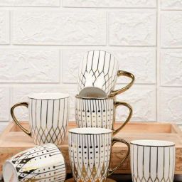 Femora Golden & White Bone China Tea Cup (0.16 L) - Set of 6-4