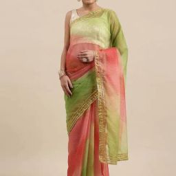 Geroo Jaipur Green & Pink Printed Saree With Unstitched Blouse-image-64