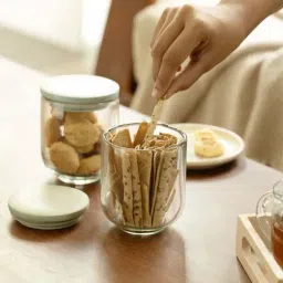 Ellementry Transparent Glass Jars With Pastel Lid - Set of 2-image-31