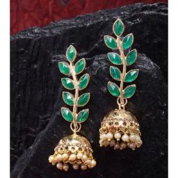Zeneme Gold Plated Crawler Leaf Shaped Jhumki Earrings-33