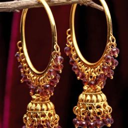 Zeneme 18K Gold Plated Red Pearl Jhumki Earrings-19