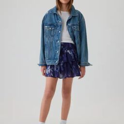 GAP Girls Indigo Cotton Floral Tiered Ruffle Skort-image-11