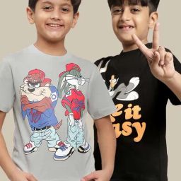 Kidsville Black & Grey Cotton Printed T-Shirt-picture-29