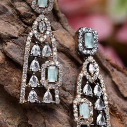 Zeneme Rosegold Gunmetal AD Contemporary Crystal Drop Earrings-22