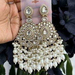 Anouk Gold-Plated Artificial Studded and Beaded Contemporary Chandbalis-2