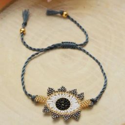 Aatmana Blue Gold-toned Beaded &handcrafted Wraparound Evil Eye Bracelet-25