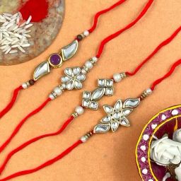 Karatcart Gold-Plated Kundan Rakhi with Roli Chawal & Greeting Card for Brother - Set of 4-36