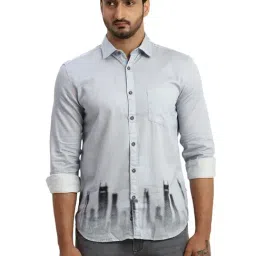 Parx Grey Cotton Slim Fit Printed Shirt-image-1