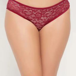 Clovia Maroon Lace Work Bikini Panty-image-95