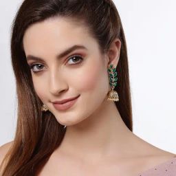 Zeneme Gold Plated Crawler Leaf Shaped Jhumki Earrings image 3