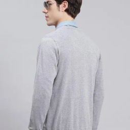 Monte Carlo Grey Cotton Regular Fit Solid Pullover image 2
