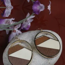 Priyaasi Wooden Drop Earrings in Geometric Pattern-image-49