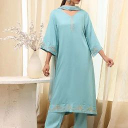 Biba Dull Blue Viscose Rayon A-line Suit Set-picture-5