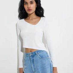 Nuon by Westside White Ribbed Asymmetrical Top-picture-24